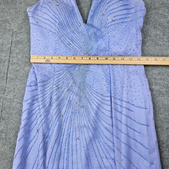 Alyce Designs Gown Womens 14 Purple Beaded Halter Whimsical Prom Dress 90s Silk - Picture 7 of 12